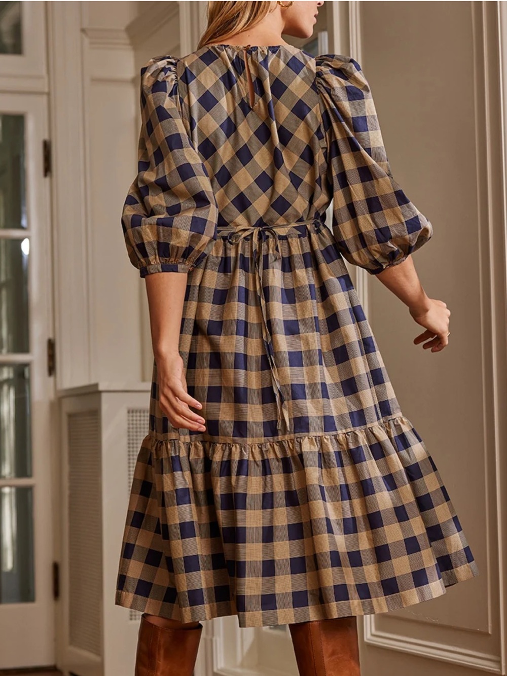 Summersalt Tiered Midi Dress L Buffalo Check Plaid Cotton NWT - Picture 3 of 14